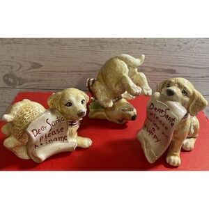 Fitz & Floyd Christmas Dear Santa Puppy Figurines Set Of 3 Golden Retrievers